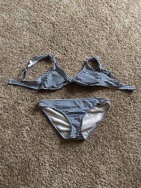 Kona Sol Blue and White Striped Bikini Set